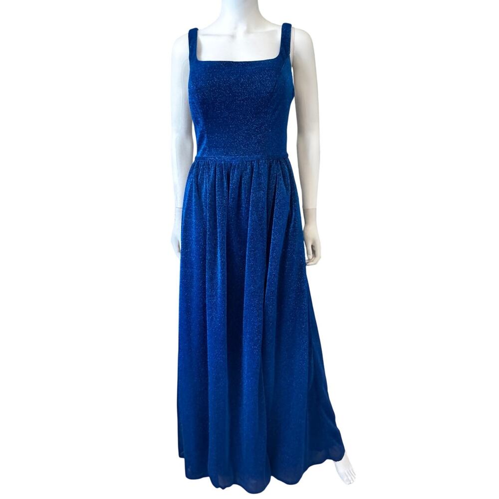 New DaVinci W Blue Square Neck Shimmer Bridesmaids Gown Size 8 PROM FAST SHIP!
